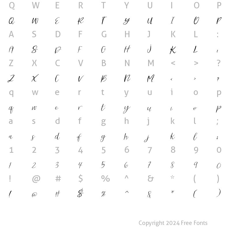 Character Map of Lovely Fabulous Slant Regular