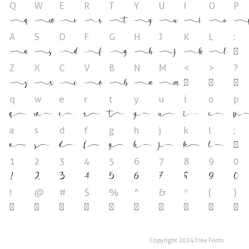 Character Map of Lovely Swashes Tail