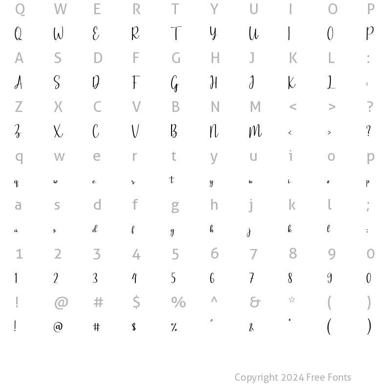 Character Map of lovely tongue Regular