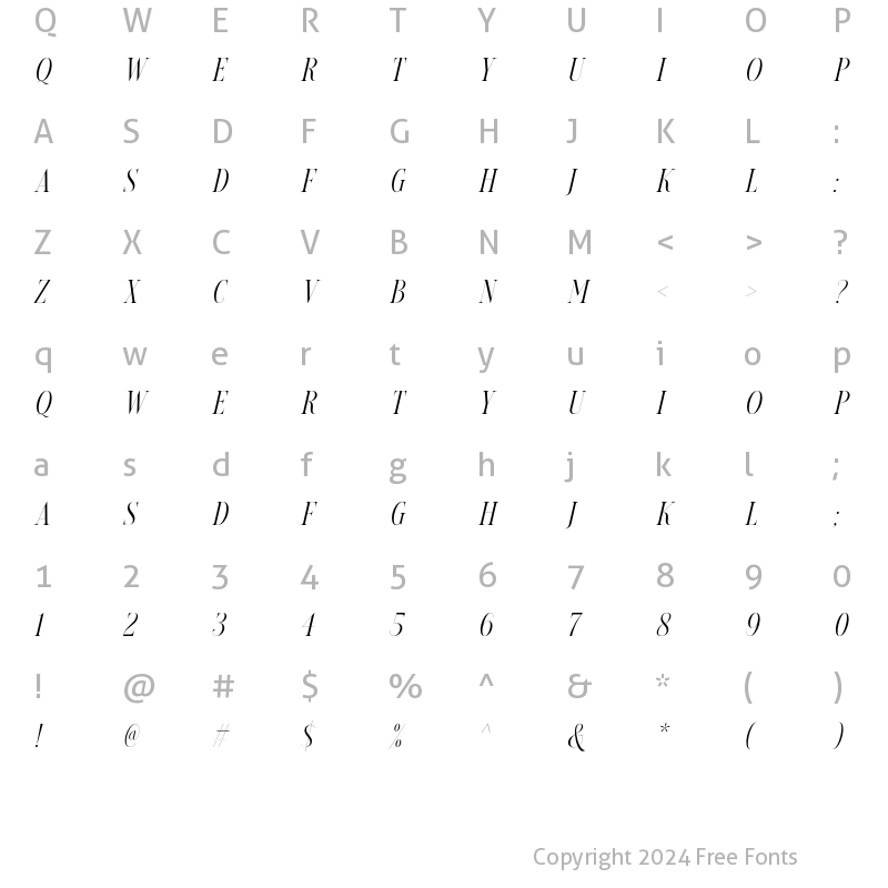 Character Map of Loverica Italic