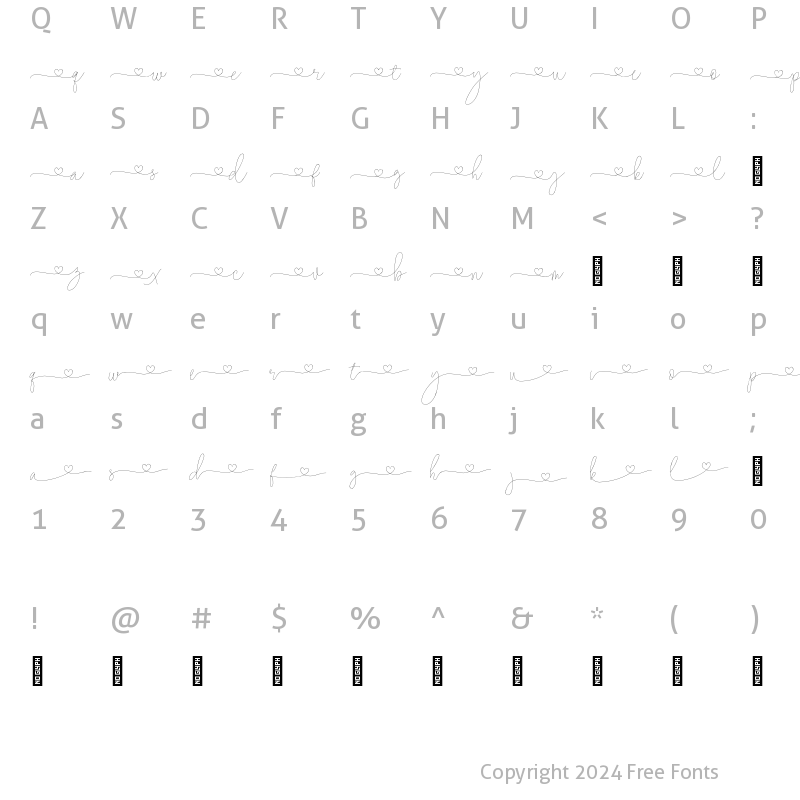 Character Map of Lovers Script - Long Swashes Regular