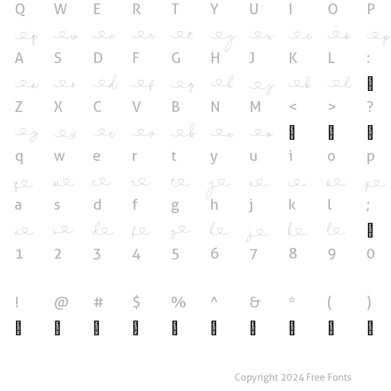 Character Map of Lovers Script - Short Swashes Regular