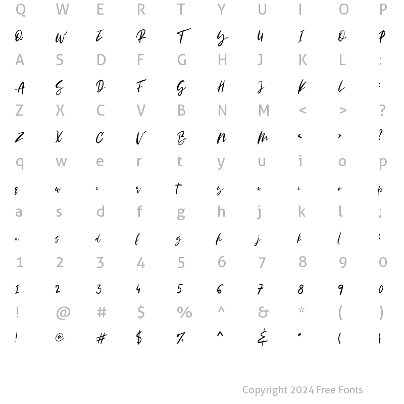 Character Map of LoveScriptRegular Regular