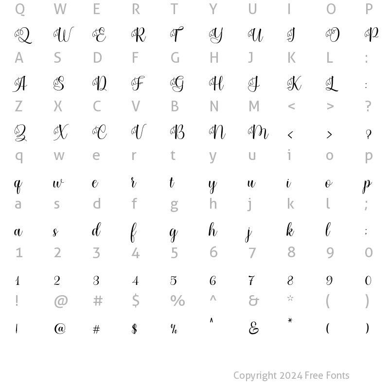 Character Map of Lovetina Regular