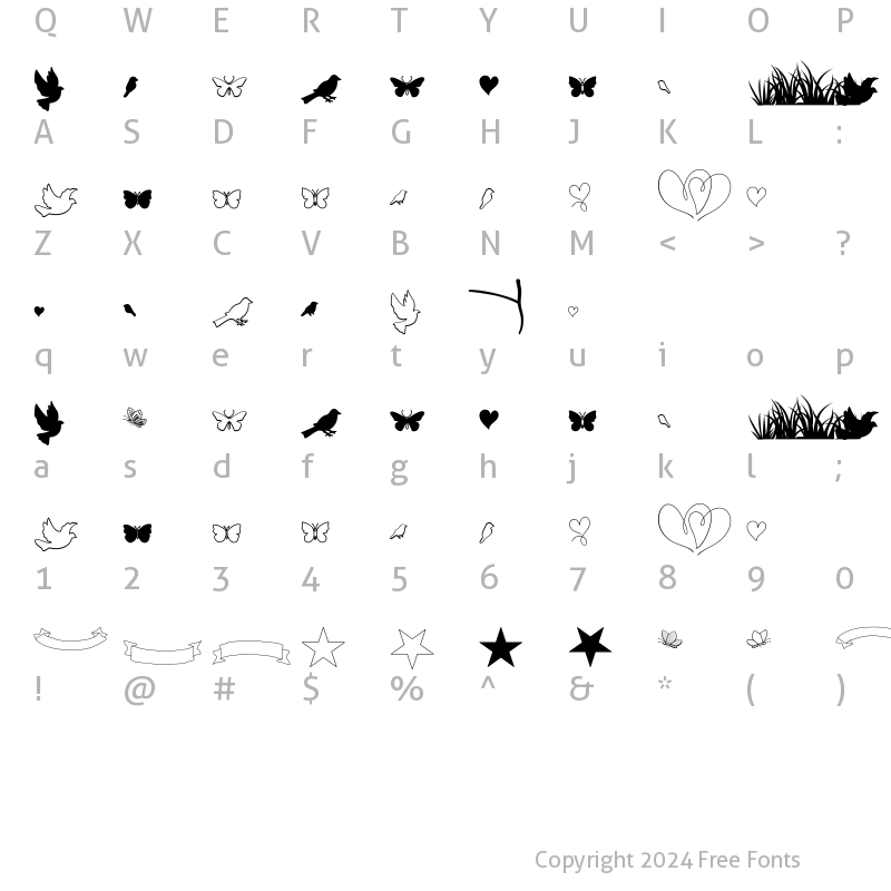 Character Map of Lovey dovey Extras Regular