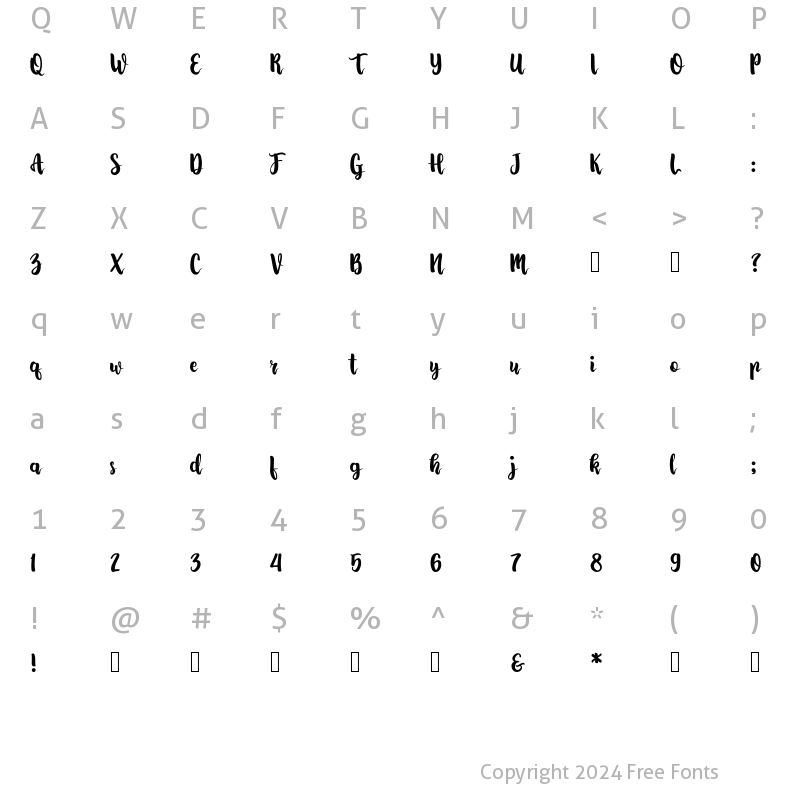 Character Map of Lovingwave Regular