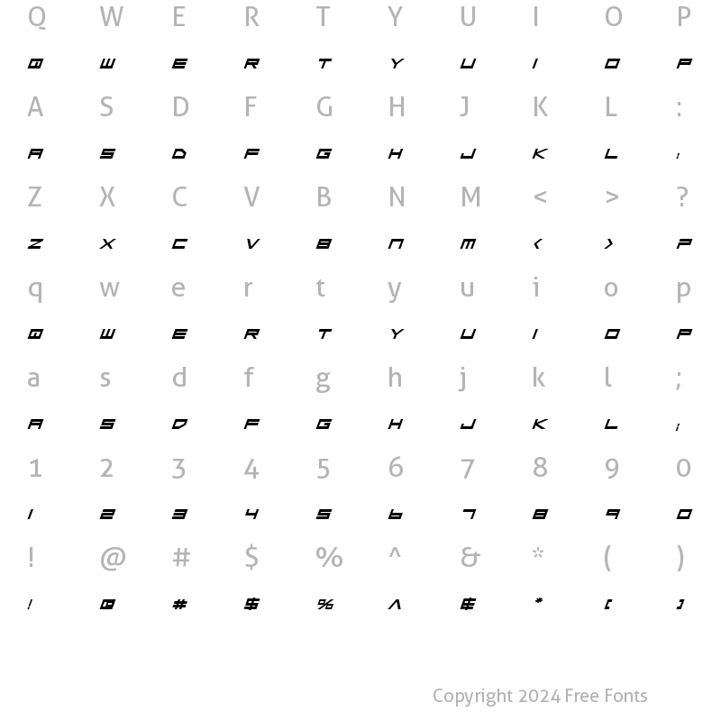 Character Map of Low Gun Screen Bold Expanded Bold ExpItalic