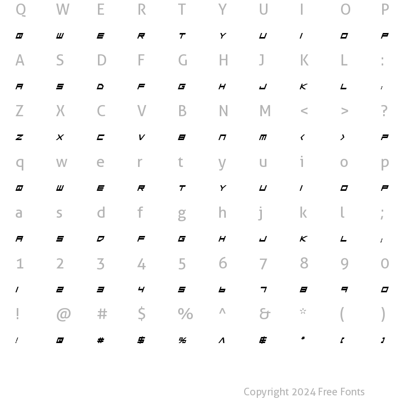 Character Map of Low Gun Screen Bold Italic Bold Italic