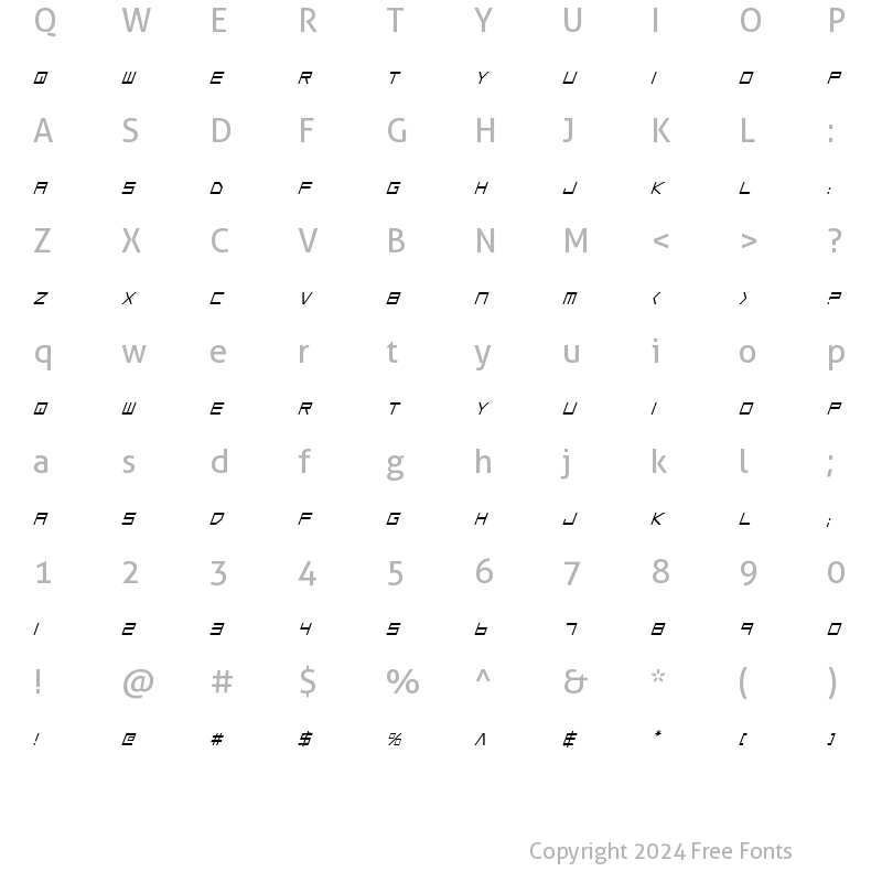 Character Map of Low Gun Screen Condensed Italic Condensed Italic