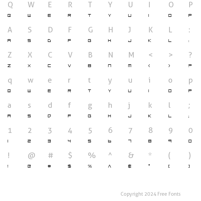 Character Map of Low Gun Screen Regular