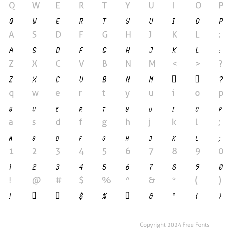 Character Map of LowtechCondensed Oblique