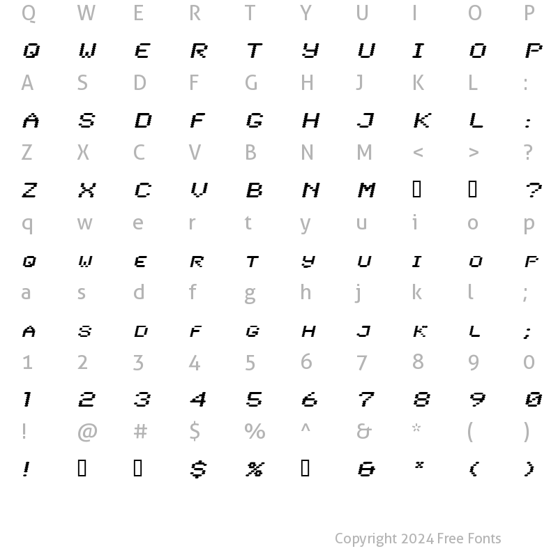 Character Map of LowtechExtended Oblique