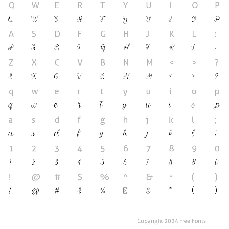 Character Map of Loyal Aquarius Script