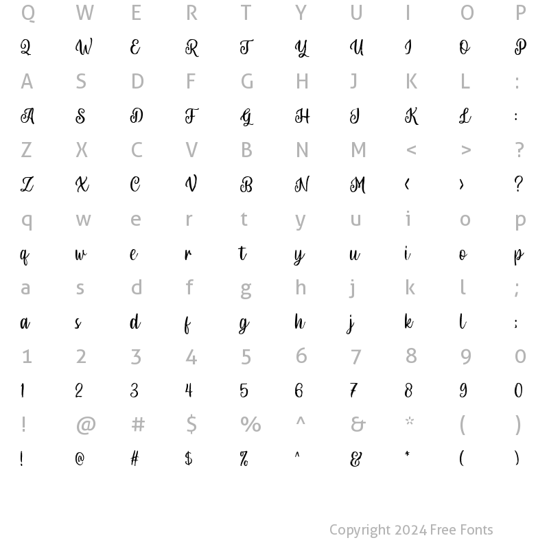 Character Map of LS Olive 01 Script