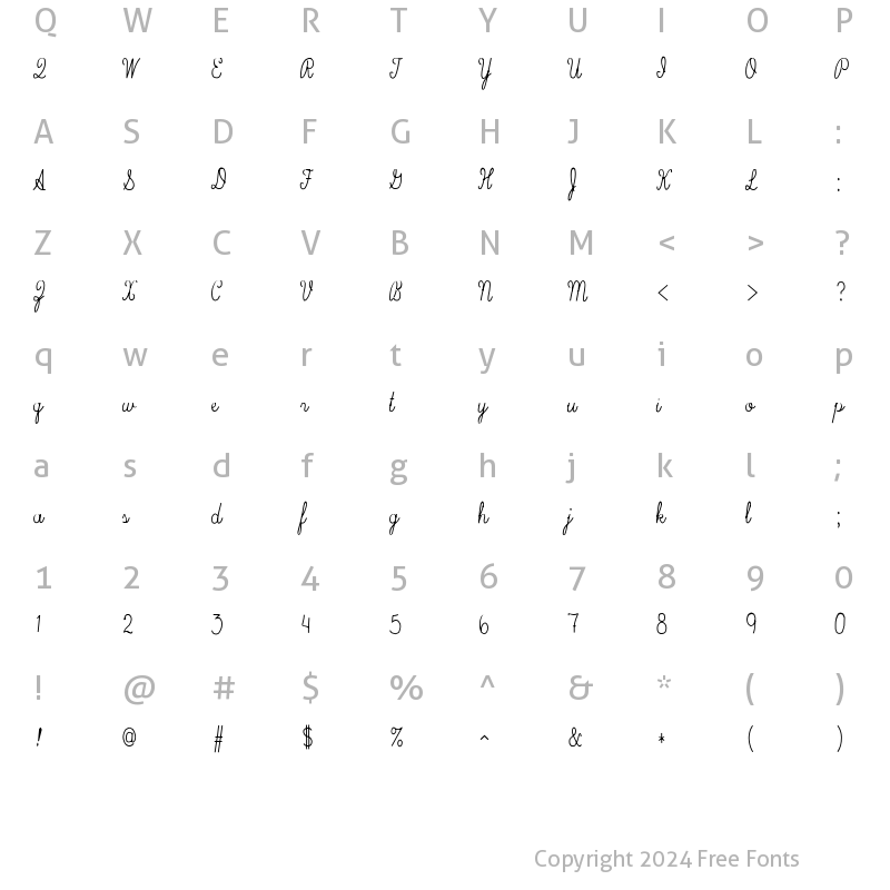 Character Map of LSC Script Medium