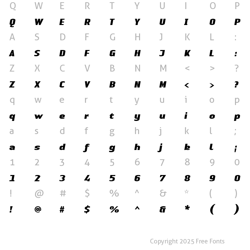 Character Map of LTAuthenticSans Medium Bold Italic