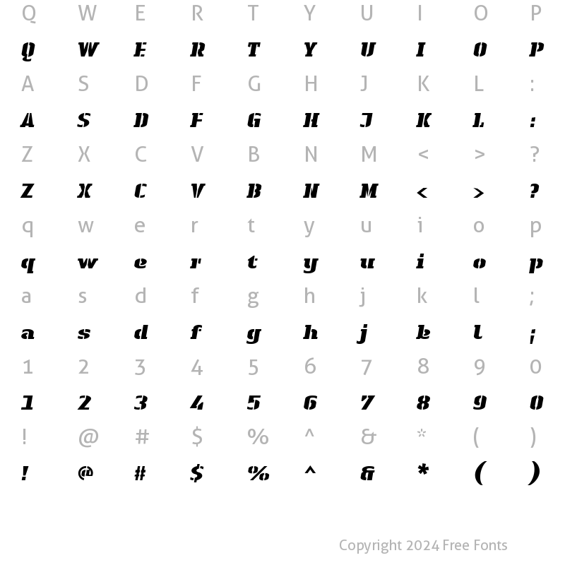 Character Map of LTAuthenticStencil Black Italic