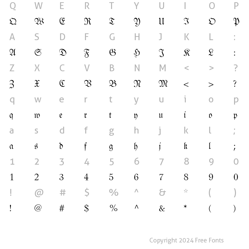 Character Map of LTLutherscheFraktur Regular