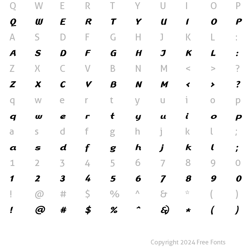 Character Map of LTRana Regular Bold Italic