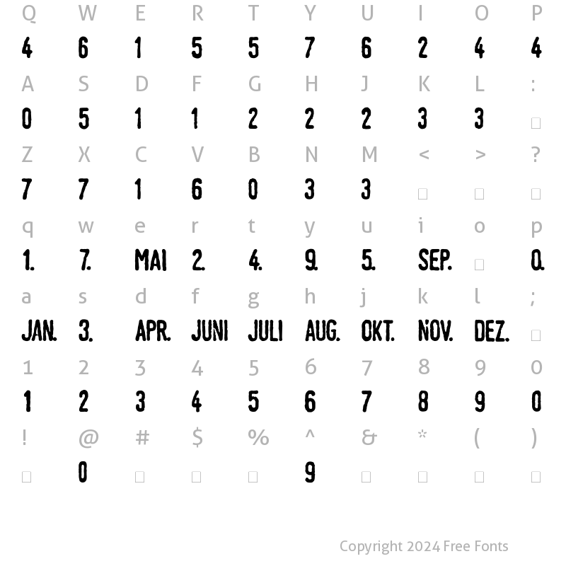 Character Map of LTTagesstempel Mager Bold