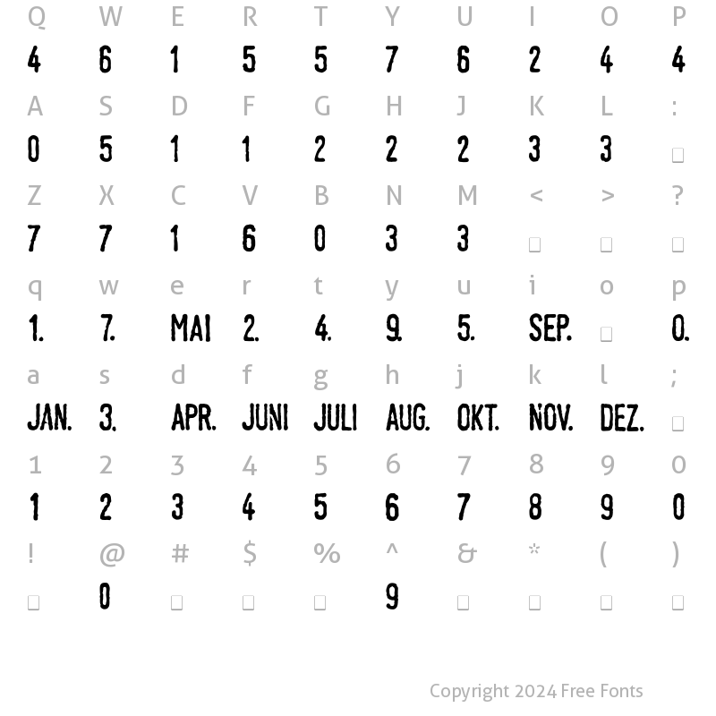 Character Map of LTTagesstempel Regular