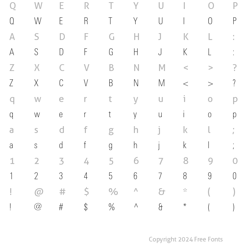 Character Map of LTUnivers 220 CondThin Regular