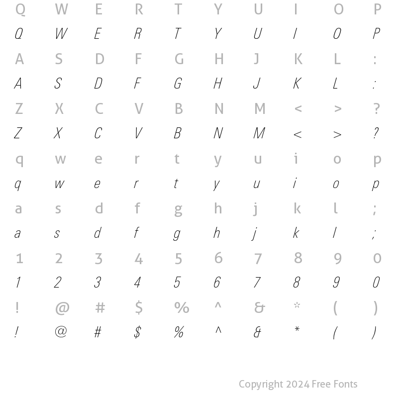 Character Map of LTUnivers 221 CondThinIt Regular