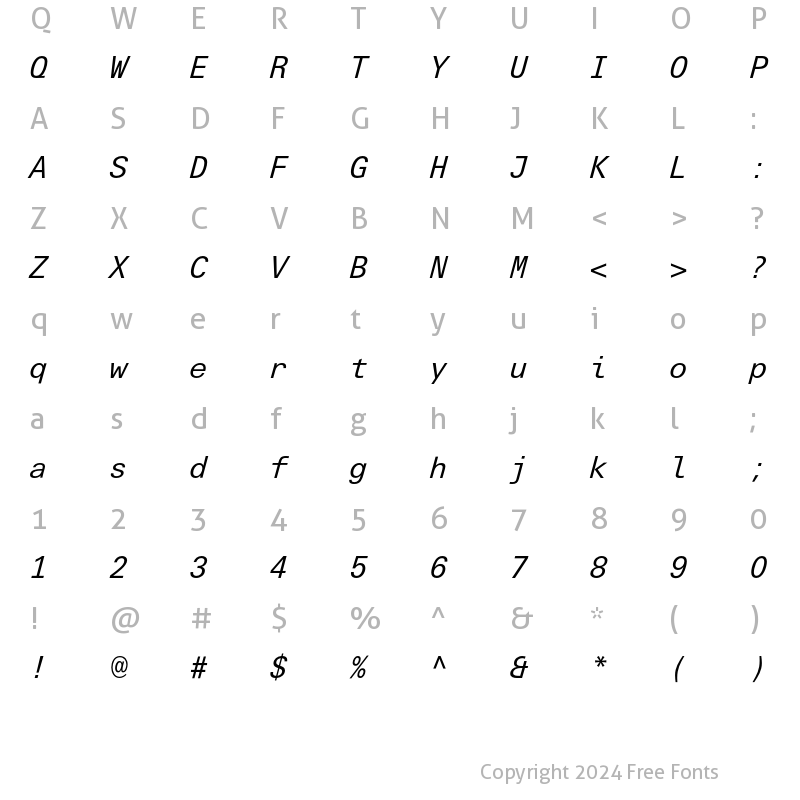 Character Map of LTUnivers Typewriter Italic