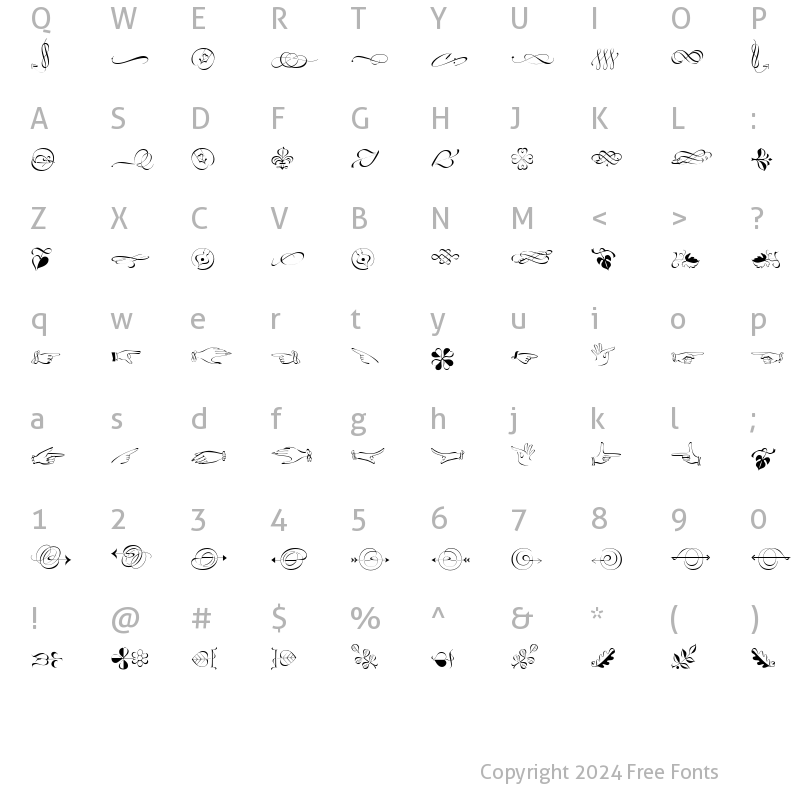 Character Map of LTZapfino Ornaments Regular