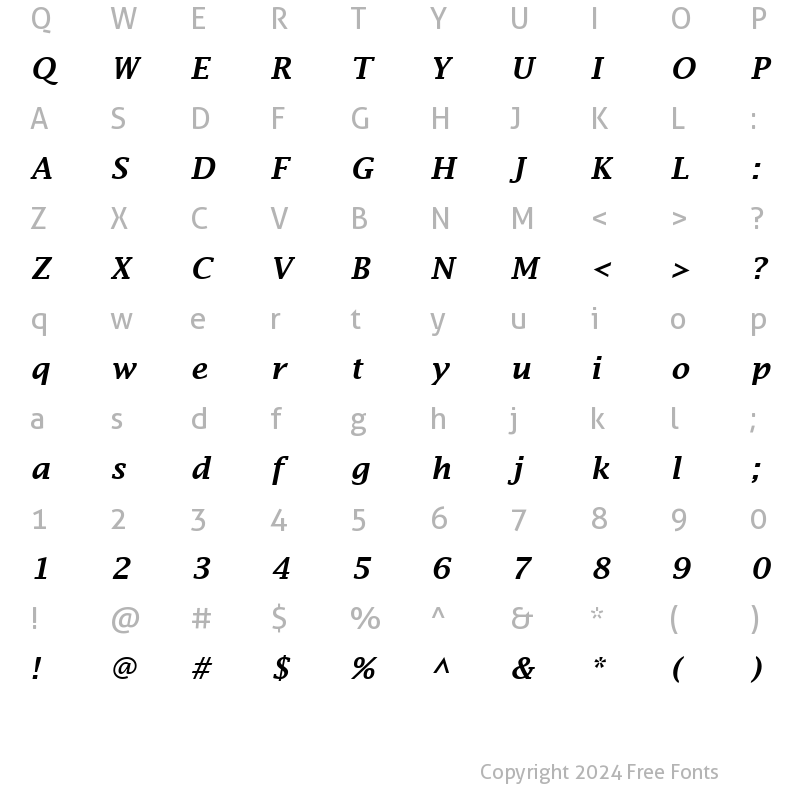 Character Map of Lucida Fax Demibold Italic