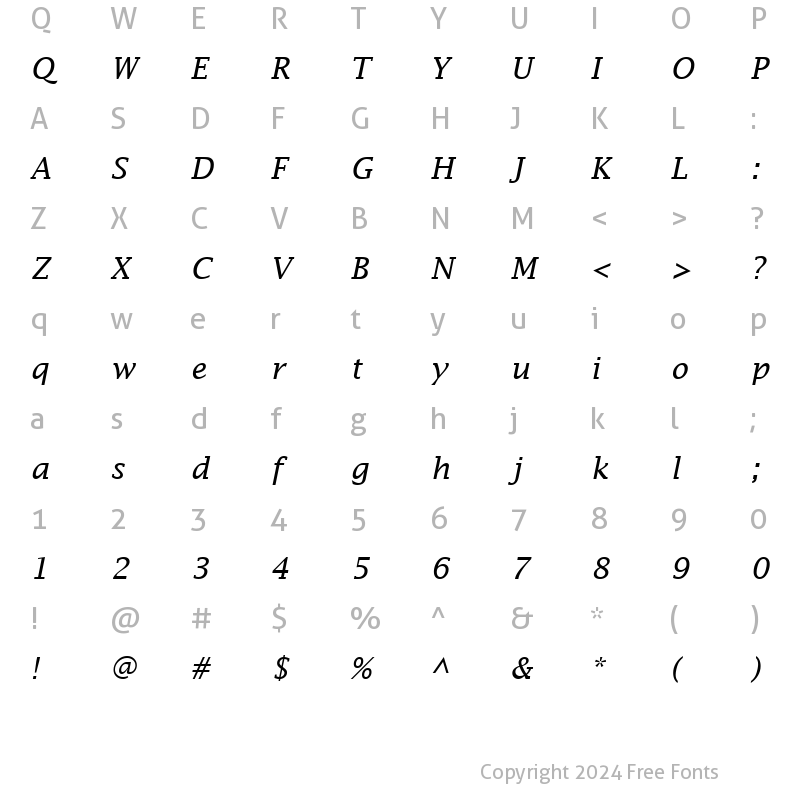 Character Map of Lucida Fax Italic