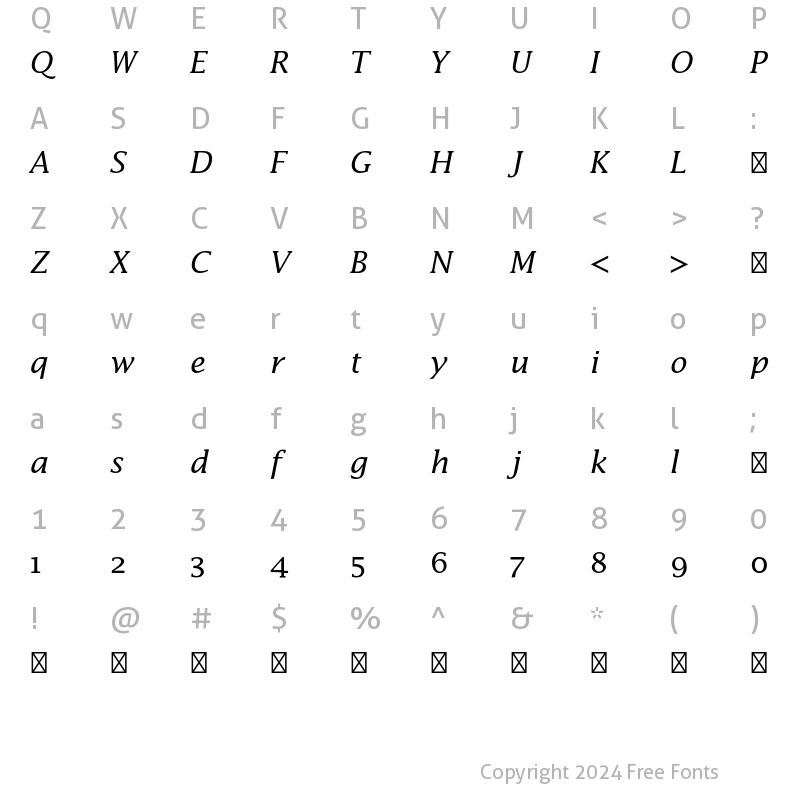 Character Map of Lucida Math Std Italic