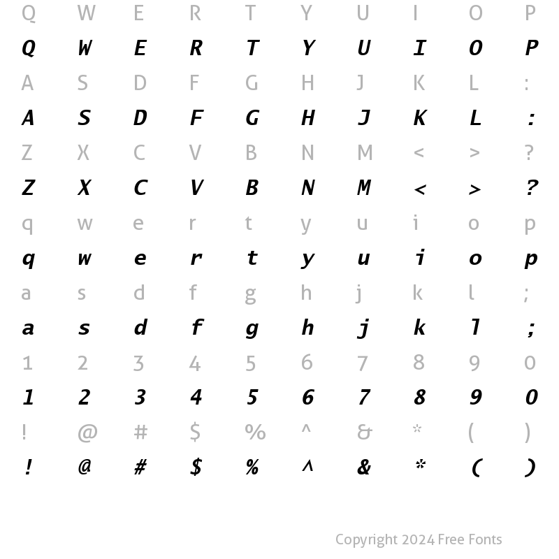Character Map of Lucida Sans Typewriter Bold Oblique