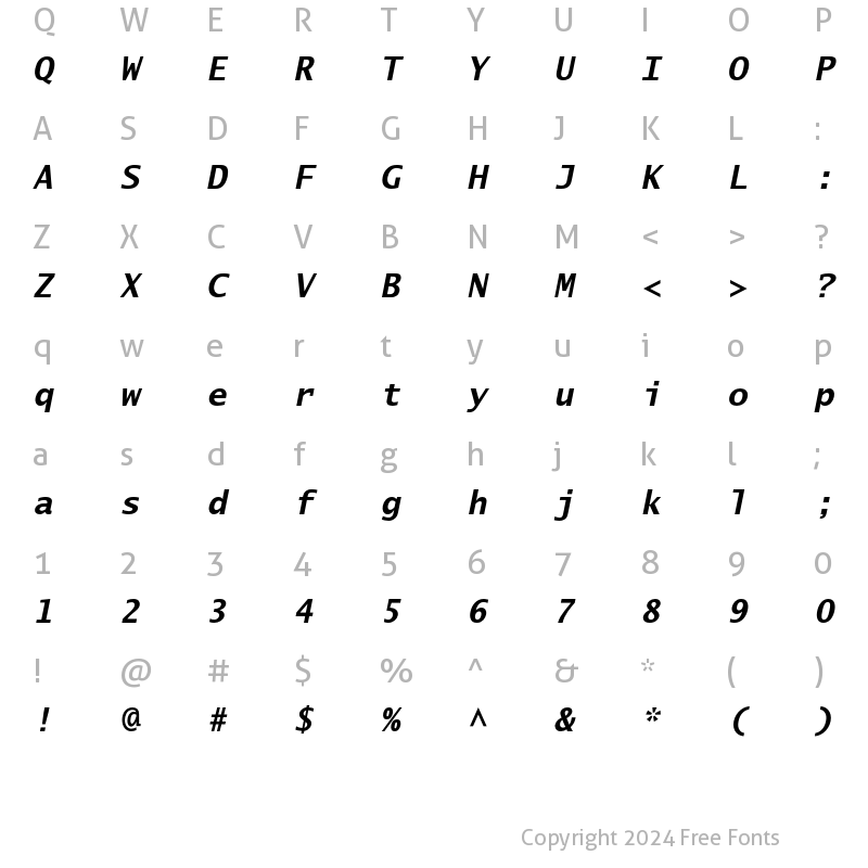 Character Map of Lucida Sans Typewriter Std Bold Oblique