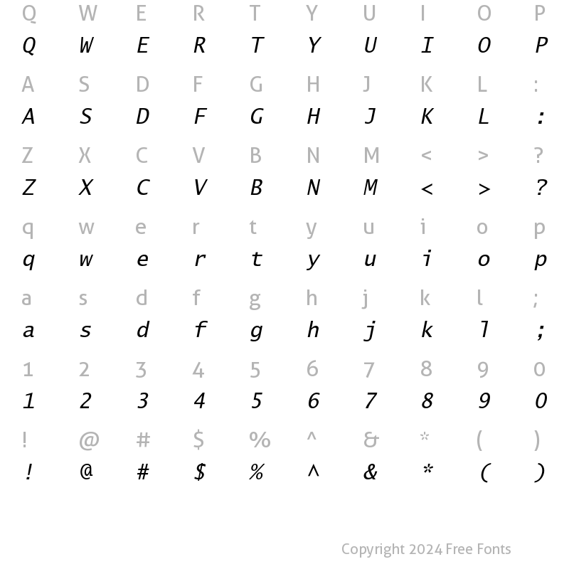 Character Map of Lucida Sans Typewriter Std Oblique