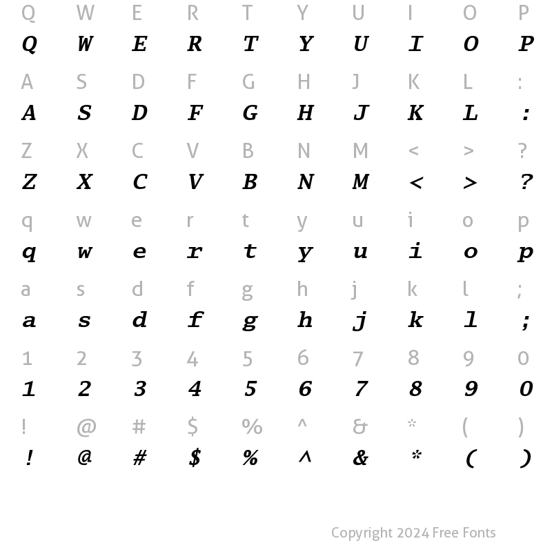 Character Map of Lucida Typewriter Bold Oblique
