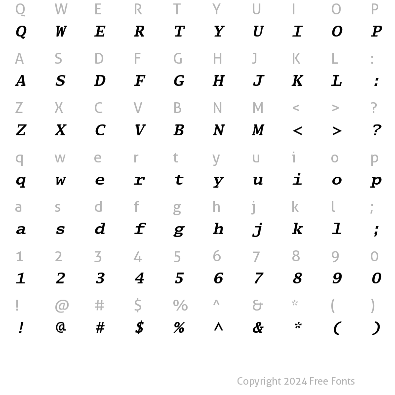 Character Map of Lucida Typewriter Std Bold Oblique