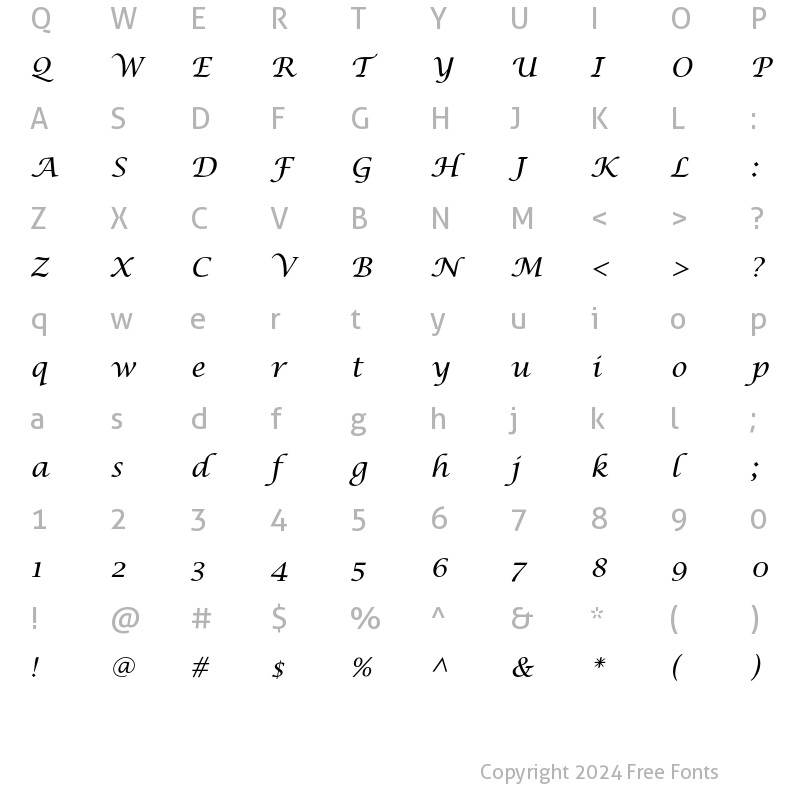 Character Map of LucidaCalligraphyEF Regular