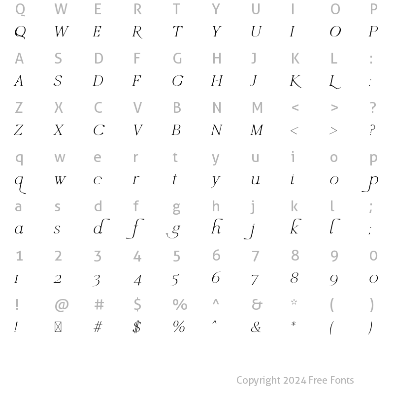 Character Map of Lucky Feelings Bold Italic