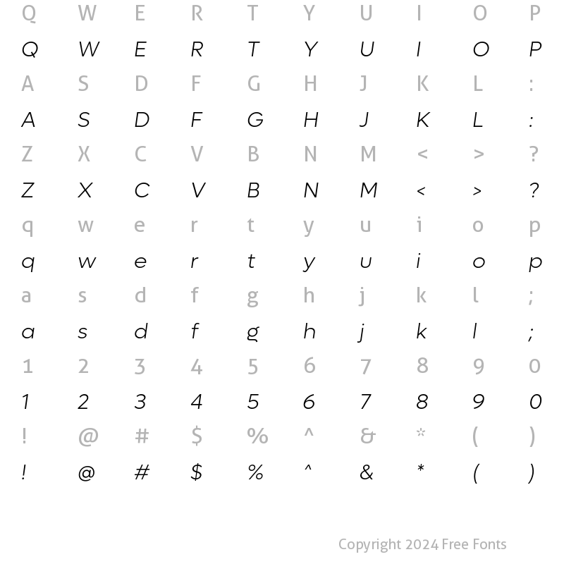 Character Map of Lufga Light Italic