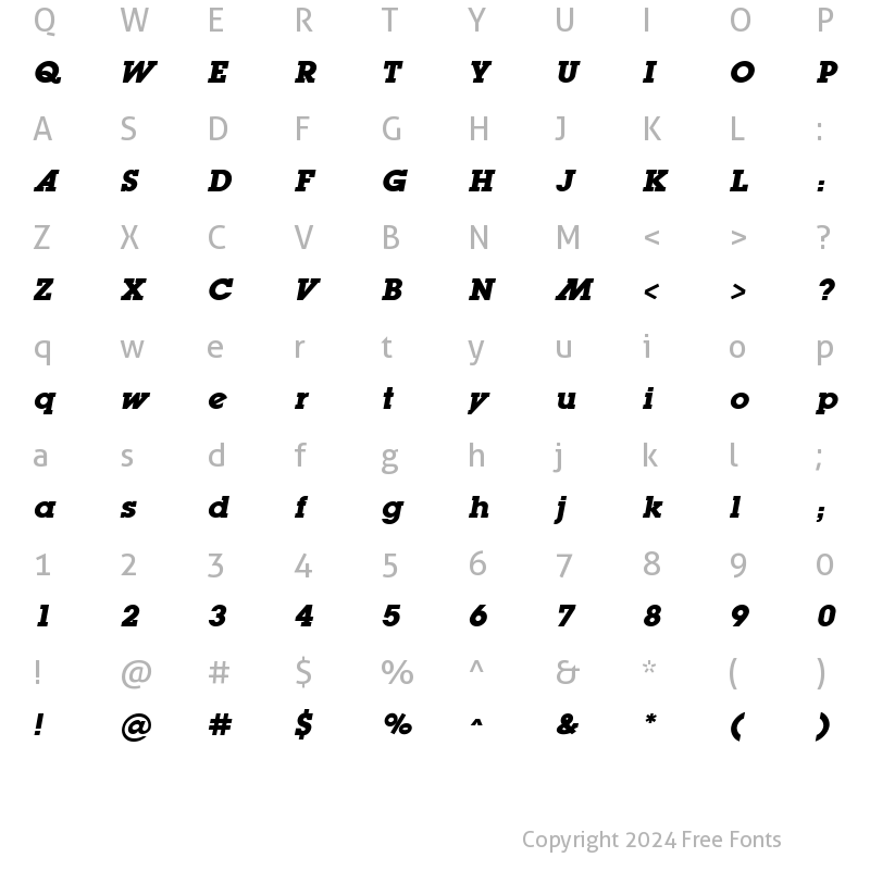 Character Map of LugaAd Bold Oblique