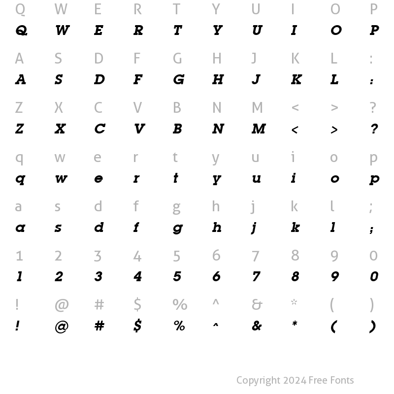 Character Map of LugaBook SemiBold Oblique