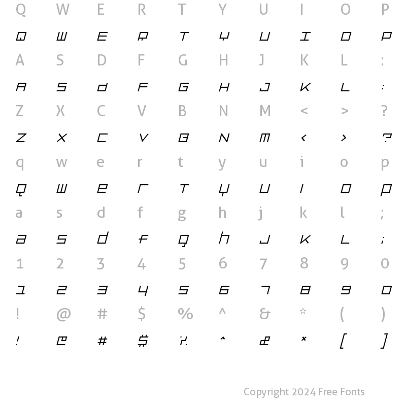 Character Map of Luggage LightObl Regular