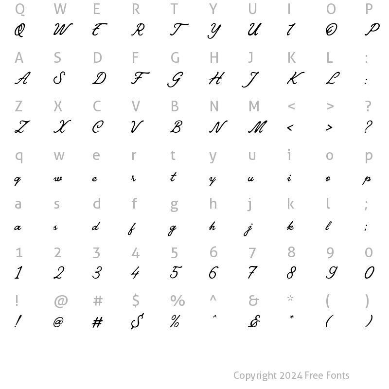 Character Map of Luminaire Script Regular