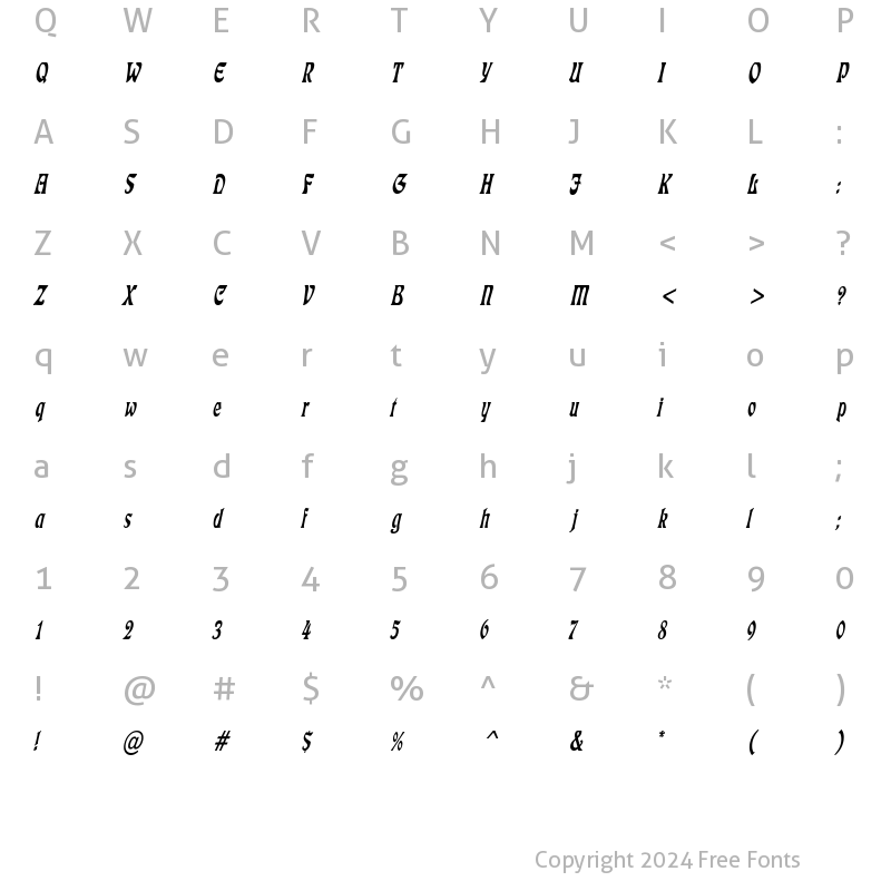 Character Map of LushlifeCondensed Italic