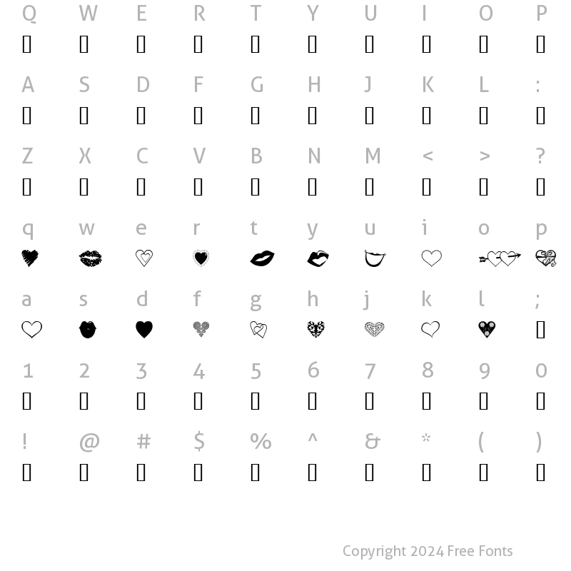 Character Map of luv n kisses Regular