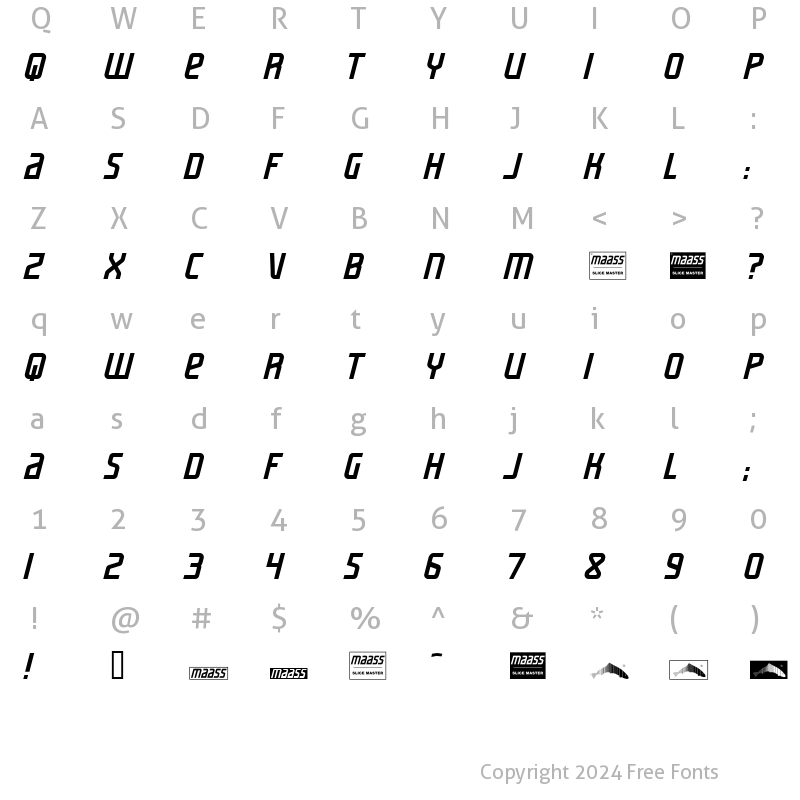 Character Map of maass slicer Italic