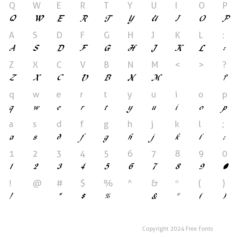 Character Map of MacHumaine Italic