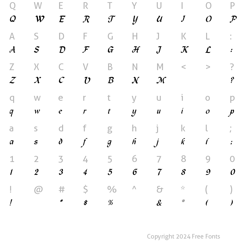 Character Map of MacHumaine-Normal-Italic Regular