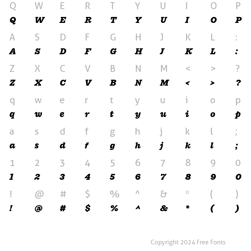 Character Map of Macklin Slab Black Italic